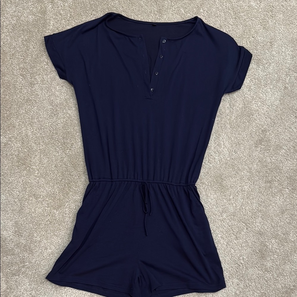 Blue Romper with Elastic Waist